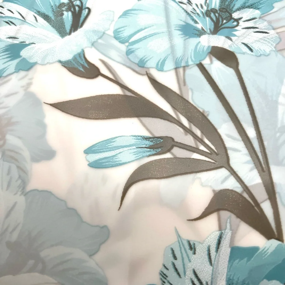 Blue Hawaii Peva Shower Curtain Blue Gray Flowers Leaves Metal Grommets